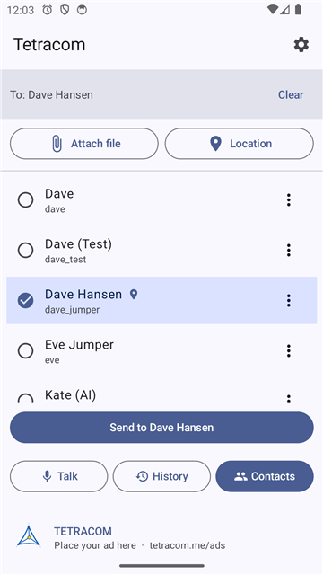 Tetracom contacts screen